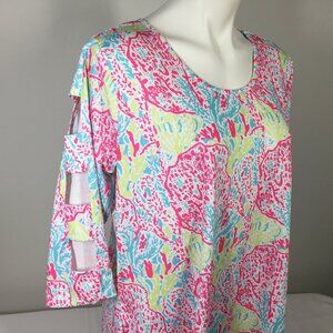 Lulu B Size Large Top UPF 50+ Sun Protection Hi Low Hem Cutout Sleeve Details